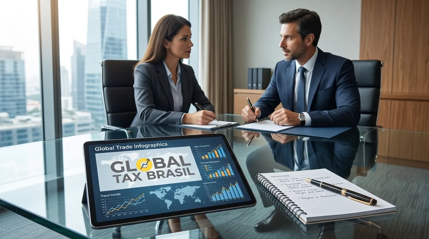 Reunião de negócios sobre planejamento tributário e saída fiscal para o Paraguai.