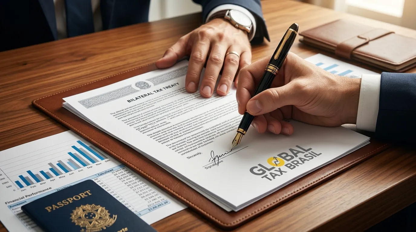 Assinatura de documentos financeiros sob as regras da convenção fiscal brasil suíça para expatriados.