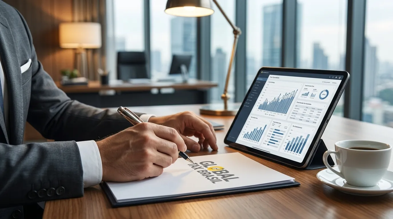 Consultor analisando relatórios fiscais relacionados às regras de bitributação Brasil Alemanha para empresas e pessoas físicas.