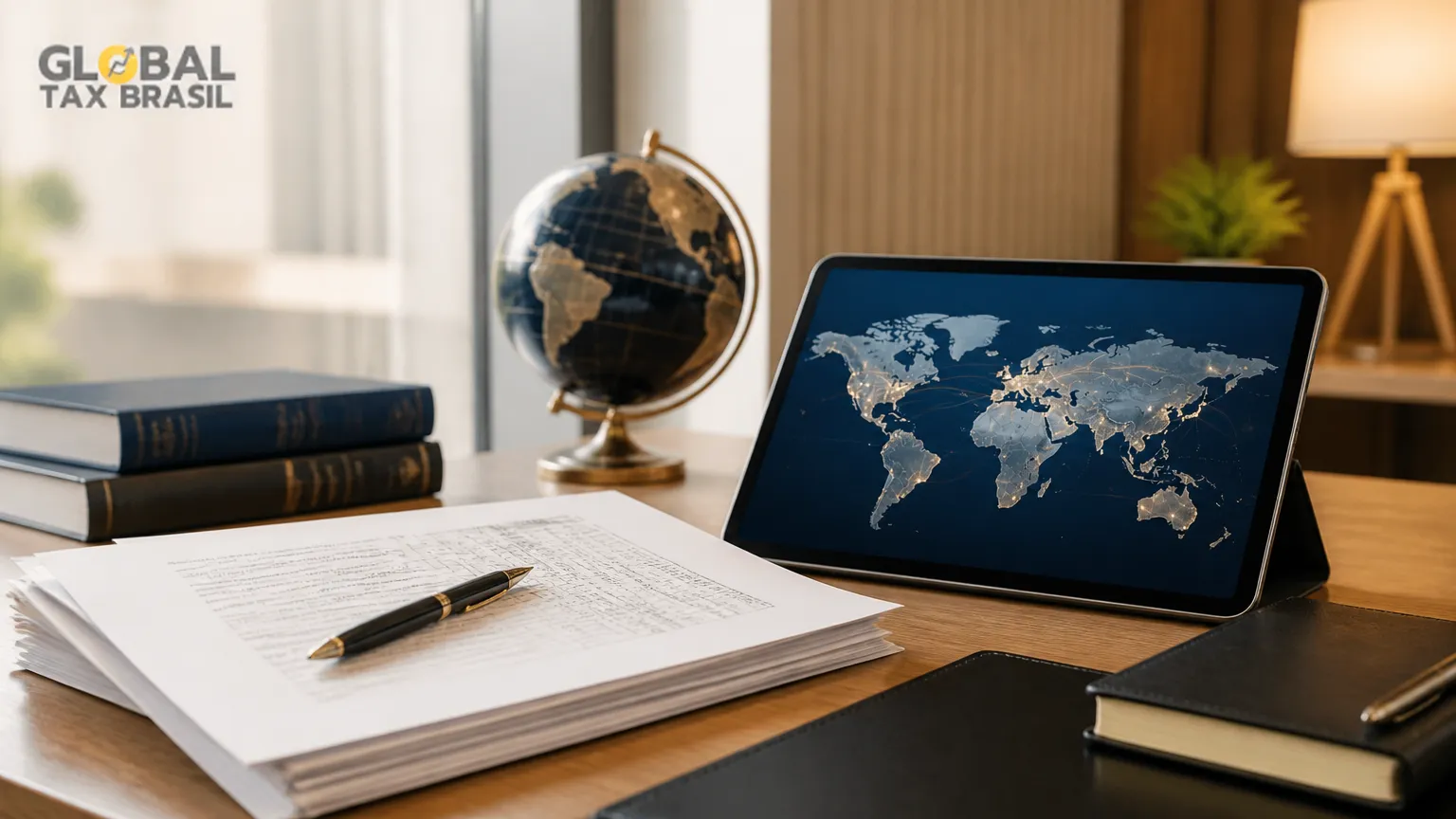 Documentos fiscais e mapa global explicando quem deve declarar imposto de renda 2027.